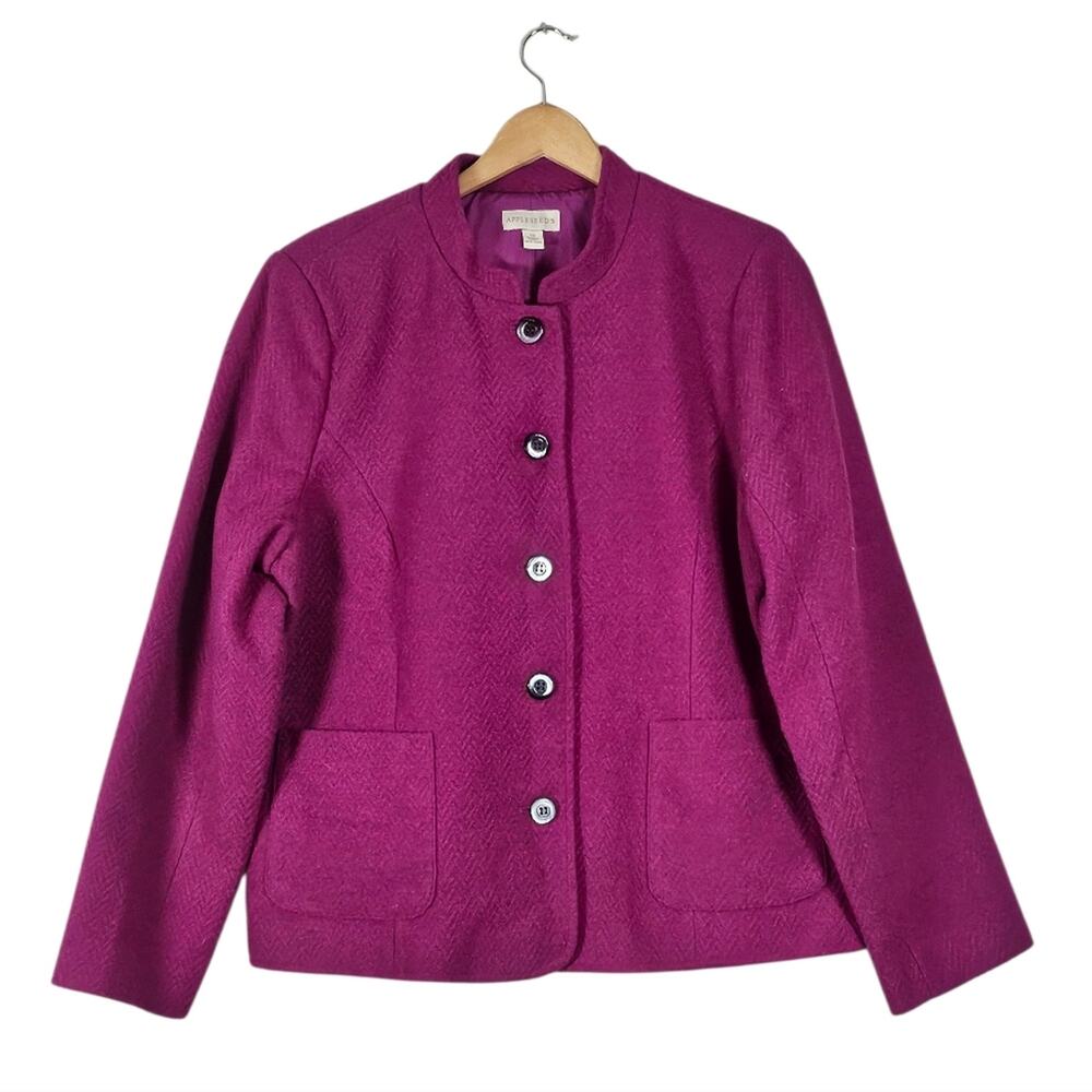 NWOT Appleseed's Wool Blend Magenta Mandarin Collar Blazer Jacket, Size 18